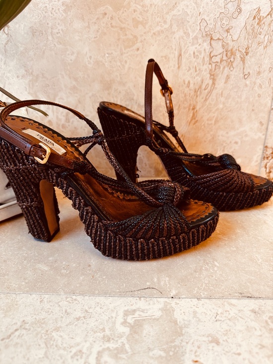Prada Braided Raffia Slingback Heels - Picture 7 of 10